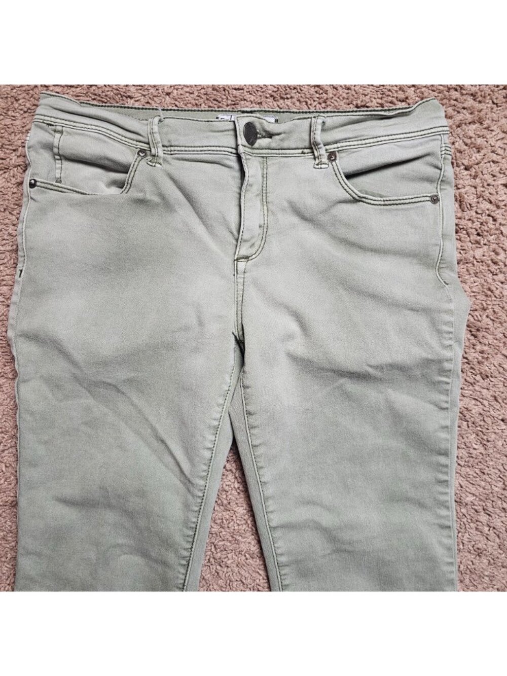 Free People Jeans Womens 30 31x25 Olive Green Slim Straight Ankle Denim Stretch - Picture 2 of 8